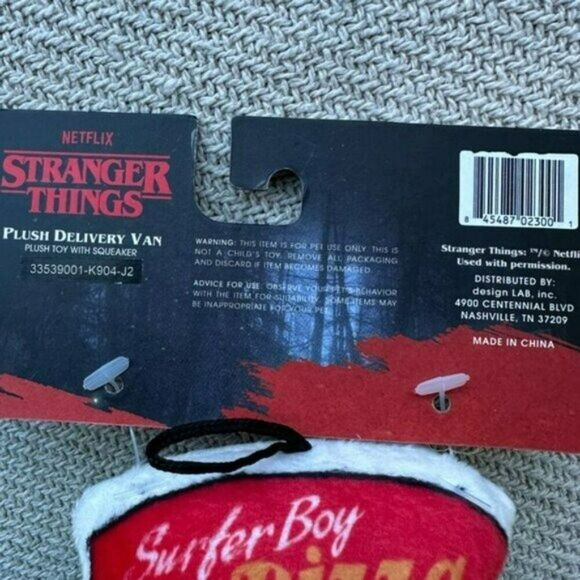 STRANGER THINGS Surfer Boy Pizza Delivery Van Plush Dog Toy NWT Gift - Picture 6 of 6